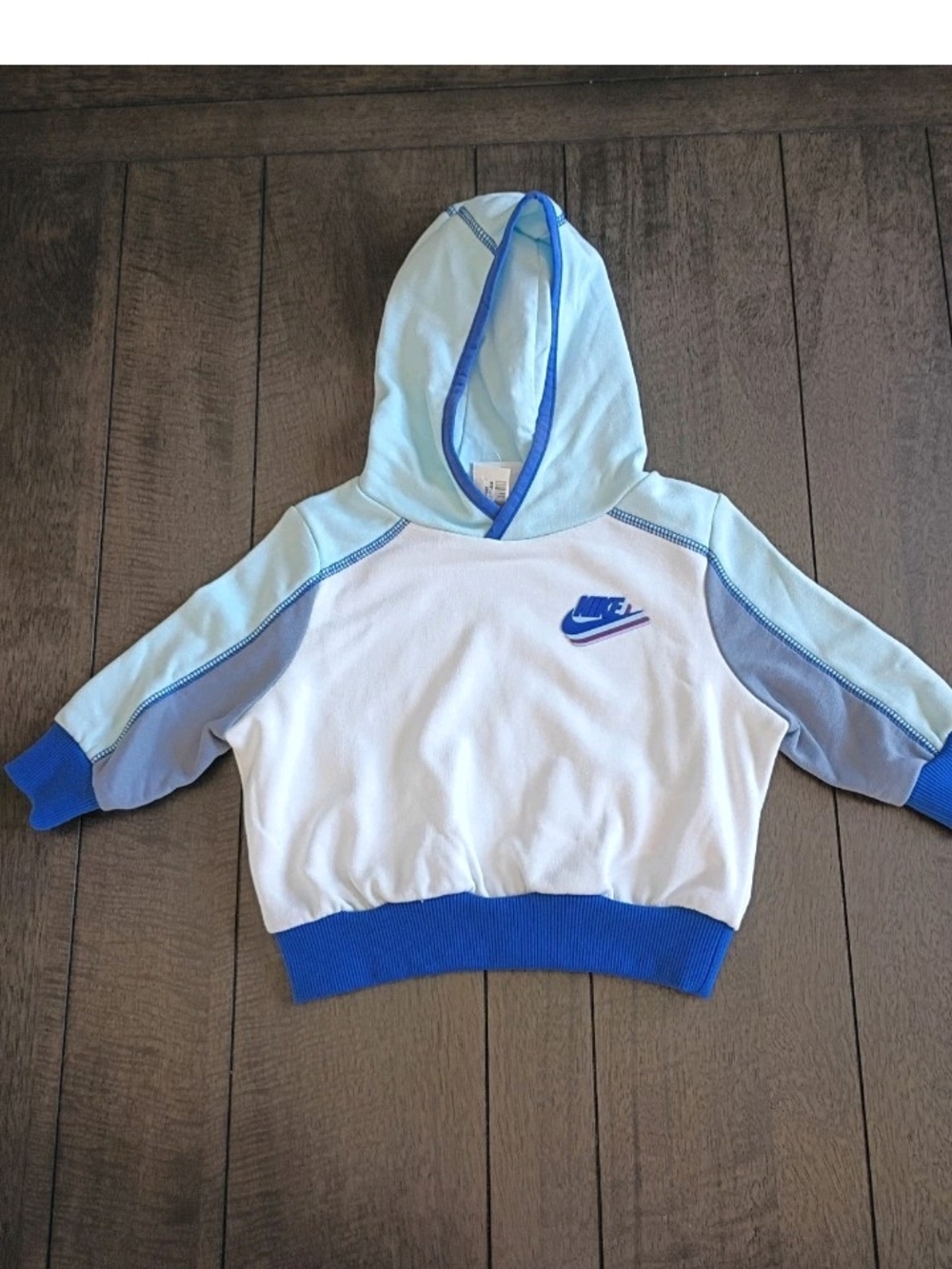 Nike Kids White Hoodie with Light Blue & Royal Blue Trim
